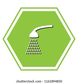 Shower simple sign. Vector. White icon with black shadow at yellow green honeycomb on white background.