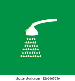 Shower simple sign. Vector. White flat icon with yellow striped shadow at green background.