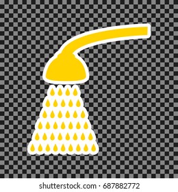 Shower simple sign. Vector. Yellow icon with white contour on dark transparent background.
