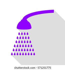 Shower simple sign. Violet icon with flat style shadow path.