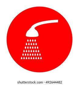 Shower simple sign. White icon on red circle.
