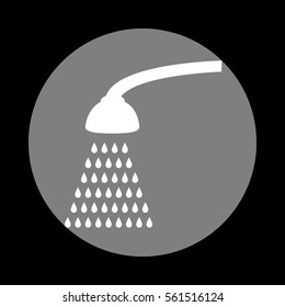 Shower simple sign. White icon in gray circle at black background. Circumscribed circle. Circumcircle.