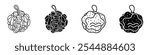 Shower sponge ball icon collection in black and white filled and solid vector style.