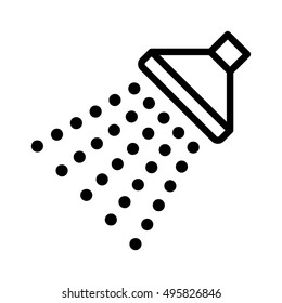 Shower sprinkler spray with water coming down diagonally line art vector icon for apps and websites