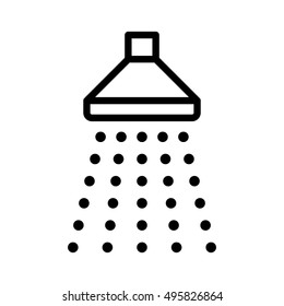 Shower sprinkler spray with water coming down line art vector icon for apps and websites