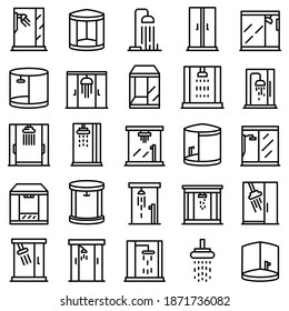 Shower stall icons set. Outline set of shower stall vector icons for web design isolated on white background