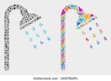 Shower stream collage icon of triangle elements which have various sizes and shapes and colors. Geometric abstract vector illustration of shower stream.