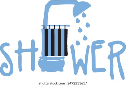Texto de la ducha con el logotipo del icono de la cabeza de ducha