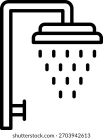 Design de vetor de chuveiro em estilo moderno, conforto do banheiro do hotel e conceito de instalações de higiene, ilustração de amenidades do quarto. Ícone de Linha