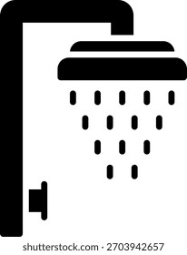 Design de vetor de chuveiro em estilo moderno, conforto do banheiro do hotel e conceito de instalações de higiene, ilustração de amenidades do quarto. Ícone de Glifo