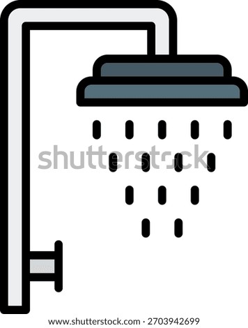 Shower vector design in modern style, hotel bathroom comfort and guest hygiene facility concept, room amenities illustration. Filled Line Icon