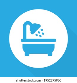 Icono del vector de ducha. Símbolo del cuarto de baño en estilo plano sobre fondo azul Vector EPS 10
