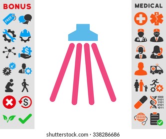 Shower vector icon with bonus. Style is bicolor flat symbol, pink and blue colors, rounded angles, white background.