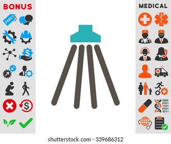 Shower vector icon with bonus. Style is bicolor flat symbol, grey and cyan colors, rounded angles, white background.