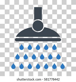 Shower vector icon. Illustration style is a flat iconic bicolor smooth blue symbol on a transparent background.