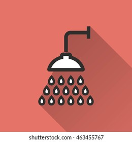 Shower vector icon with long shadow. IIllustration isolated on red background for graphic and web design.
