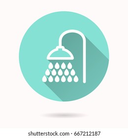 Shower vector icon with long shadow. White illustration for graphic and web design. Circle buttons.