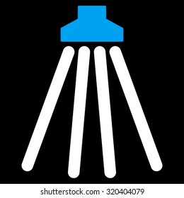 Shower vector icon. Style is bicolor flat symbol, blue and white colors, rounded angles, black background.