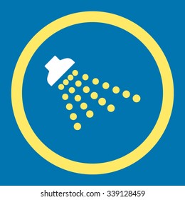 Shower vector icon. Style is bicolor flat rounded symbol, yellow and white colors, rounded angles, blue background.