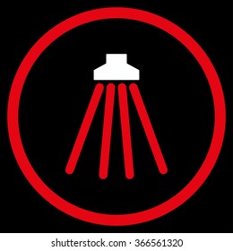 Shower vector icon. Style is bicolor flat circled symbol, red and white colors, rounded angles, black background.