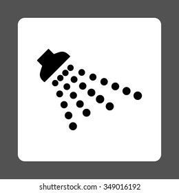 Shower vector icon. Style is flat rounded square button, black and white colors, gray background.