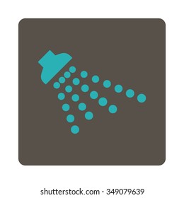 Shower vector icon. Style is flat rounded square button, cyan and grey colors, white background.