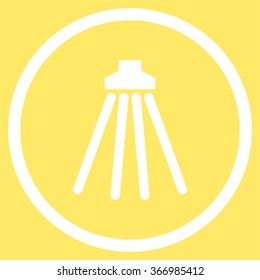Shower vector icon. Style is flat circled symbol, white color, rounded angles, yellow background.