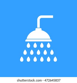 Shower vector icon. White illustration isolated on blue background for graphic and web design.