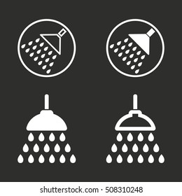 Shower vector icon. White illustration isolated on black background for graphic and web design.
