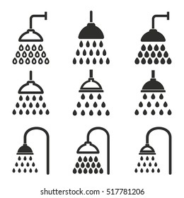 Shower vector icons set. Black illustration isolated on white background for graphic and web design.