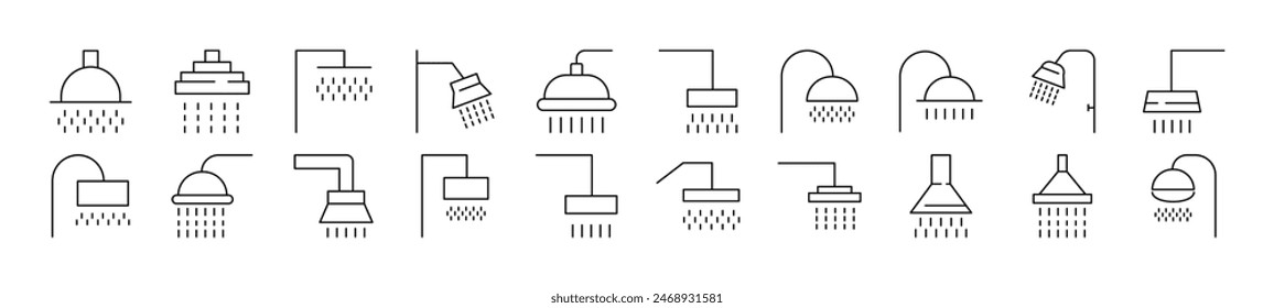 Shower Vector Line Signs Set for Advertisement. Suitable for books, stores, shops. Editable stroke in minimalistic outline style. Symbol for design 