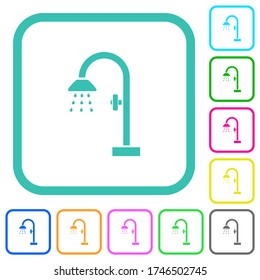Shower vivid colored flat icons in curved borders on white background