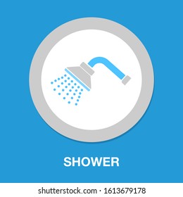 Icono vectorial de la ducha con gotas de agua. signo plano relleno para concepto móvil y diseño web. Icono de cabeza de ducha simple sólido. Símbolo, ilustración del logotipo. Gráficos vectoriales perfectos para píxeles
