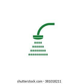 Shower and water drops. Vector icon green
