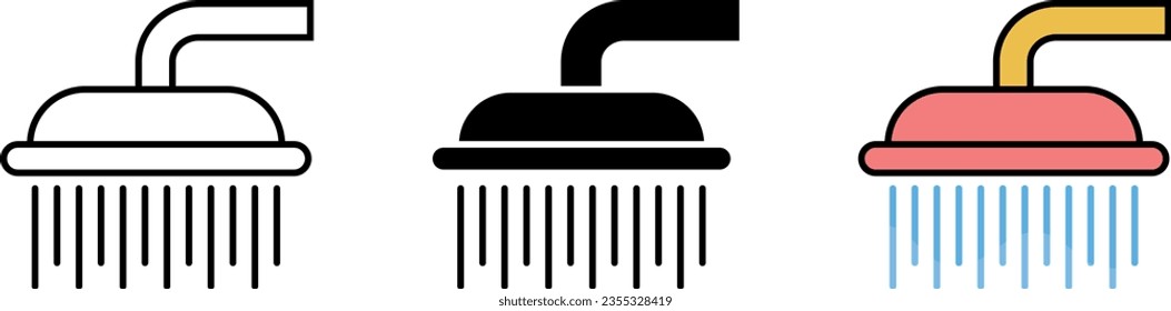 Shower and water spray different style icons collection. Line, glyph and filled outline colorful version. Vector ilustration