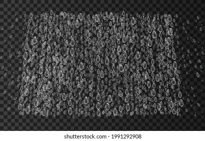 Shower.  Water spray with drops and bubbles isolated on transparent background. Vector rain realistic texture.