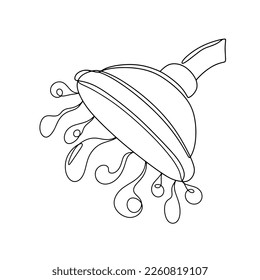 Shower from which water flows. One line drawing. Black and white art. For icons, logos and different types of designs. Vector illustration