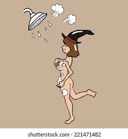 Shower witch Halloween cartoon vector