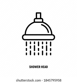 Showerhead with flowing water thin line icon. Vector illustration of hygiene for health.