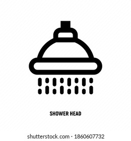 Showerhead with flowing water thin line icon. Vector illustration of hygiene for health.