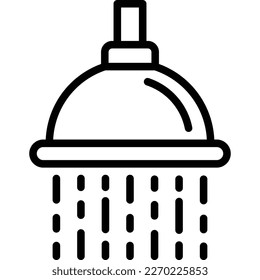 Showerhead with flowing water thin line icon. Plumbing, bathroom equipment. Vector illustration.