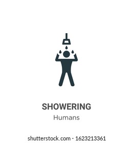 Showering glyph icon vector on white background. Flat vector showering icon symbol sign from modern humans collection for mobile concept and web apps design.