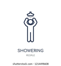 Showering icon. Showering linear symbol design from People collection. Simple outline element vector illustration on white background.