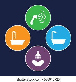 Showering icons set. set of 4 showering filled icons such as