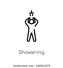 showering vector line icon. Simple element illustration. showering outline icon from humans concept. Can be used for web and mobile