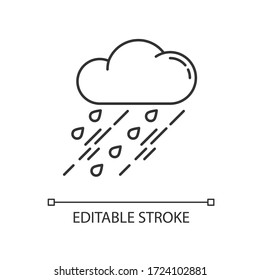 Ducha el icono lineal perfecto de píxel. Temporada de lluvias, predicción meteorológica, delgada ilustración personalizable de meteorología. Símbolo de contorno. Dibujo de contorno aislado del vector de nube de lluvia. Trazo editable