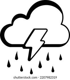 showery and cloudy Sign Vector Icon Design, Autumn or Fall activities Symbol, deciduous weather Sign, harvesting season Elements Stock illustration, Rain Cloud With Lightning Bolt Concept