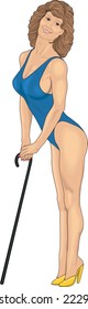 Showgirl with Cane Posing Vector Illustration