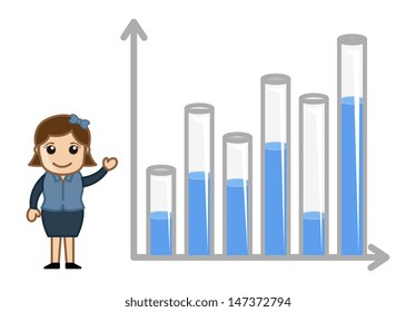 Showing 3D Graph for Yearly Stats - Business Cartoon Character Vector