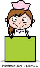 Showing Banner for Advertisement - Retro Cartoon Waitress Female Chef Vector Illustration